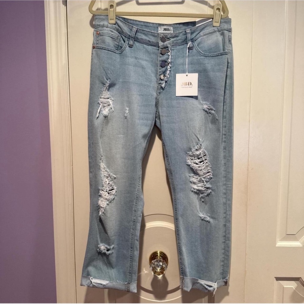 Light Blue Distressed Women Boyfriend Jeans